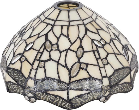 Tiffany Lamp Shade Replacement 12X6 Inch Stained Glass Lampshade Only 1-5/8-Inch Fitter Opening for Arched Floor Lamp, Torchiere Lamp, Pendant Light (Cream Color)