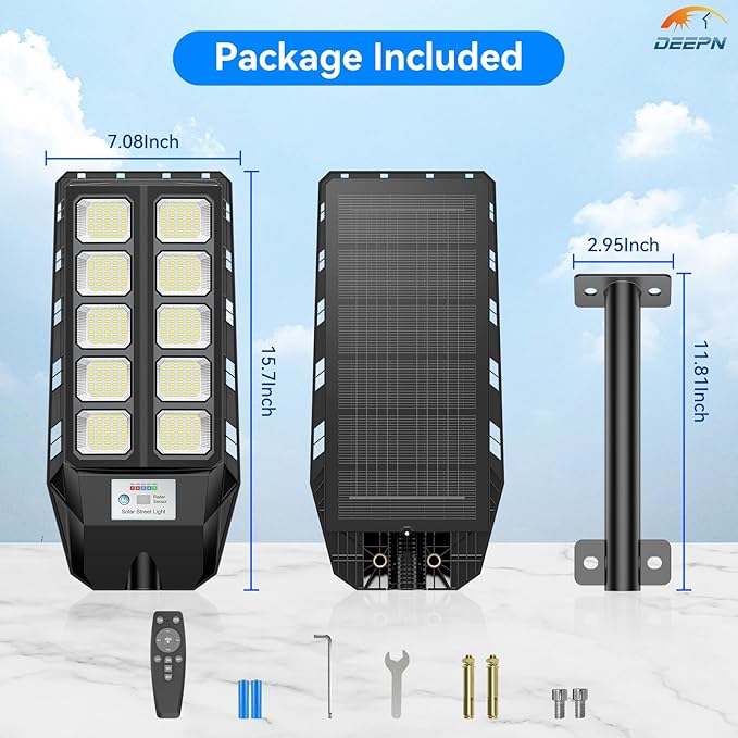 Deepn Solar Lights Outdoor, IP66 Waterproof Street Lights Outdoor, 6500K Dusk to Dawn Solar Security Flood Lights Motion Sensor with Remote Control for Yard, Entryway Garage, Porch, 3 Pack