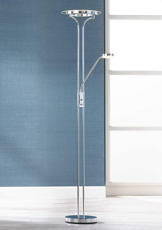360 Lighting Perseus Modern Torchiere Floor Lamp with Reading Light LED 71.75" Tall Chrome Adjustable Gooseneck Dimmer Switch Decor for Living Room Reading House Bedroom
