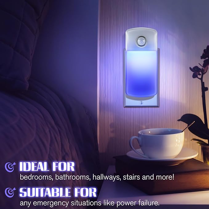 Enhon Emergency Power Failure Night Lights, 5-in-1 Multi Color LED Light, Rechargeable Flashlight with Foldable Plug, Automatic On Off Motion Sensor for Bedrooms, Hallways, Black Outs (3 Pack)
