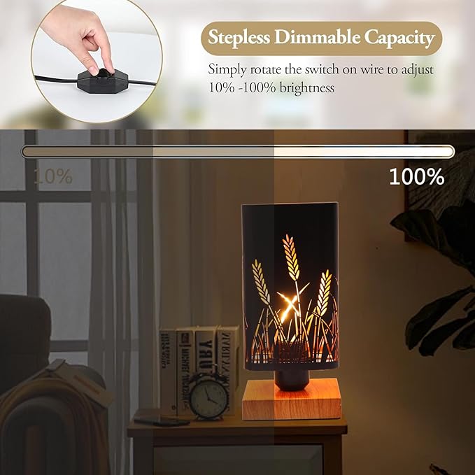 Rustic Table Lamp set of 2 with Dimmer, Small Black Industry Metal bedside Lamp fully Dimmable , Night Light for Kids, Bedroom Nightstands Lamp, Lamp for Living Room End Tables side Decoration