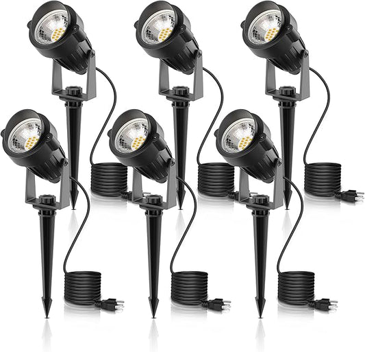 L LOHAS LED Outdoor Landscape Lighting, Auto On/Off 3000K Low Voltage Landscape Lighting, IP66 Waterproof Spot Lights for Yard, Outside, Garden, House, Pathway, Plant, Holiday Decor (6 Pack) - Aura Lighting