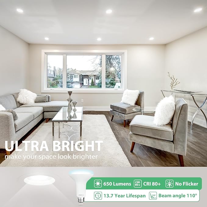 12 Pack Indoor Flood Light Bulbs, BR30 LED Bulb 7W Equivalent 65W, Dimmable Recessed Light Bulbs, 650LM 5000K Daylight 15000 Lifetime LED Can Light Bulb, Interior Home E26 Base