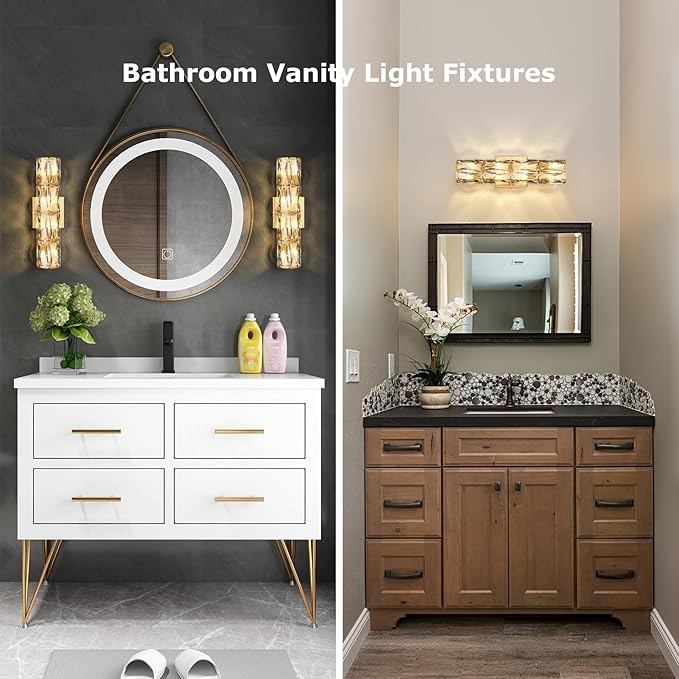 Crystal Wall Sconces Lighting, Modern Gold Wall Light Fixture, Elegant Vanity Wall Lighting Mount for Living Room Bedroom Bathroom Crystal Vanity Light Fixture for Indoor Hallway Doorway Stairway - Aura Lighting
