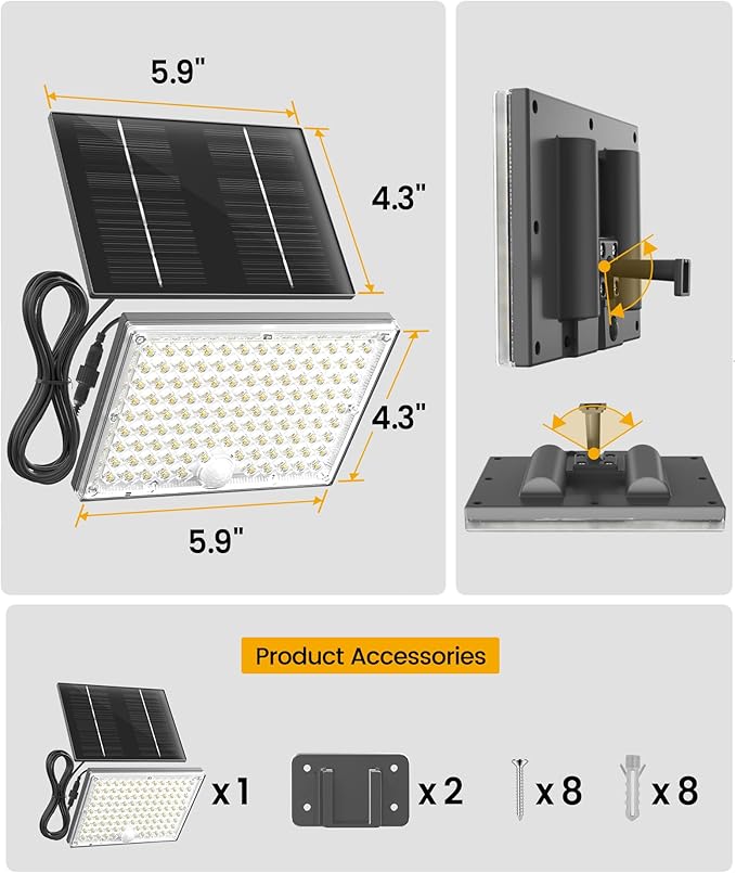 SUPERDANNY Solar Motion Sensor Outdoor Flood Lights with 113 Bright LEDs, Dusk to Dawn Outside Flood Lights with 16ft Cable IP65 Waterproof, Security Light for Garden Barn Porch 1 Pack(Gray)
