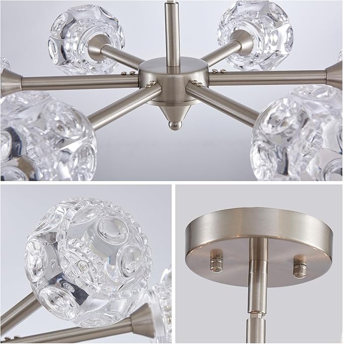 XINGQI Modern Sputnik Chandelier 6-Light Semi Flush Mount Ceiling Light Fixture Brushed Nickel Ceiling Lighting for Bedroom Entryway Dining Room Living Room Kitchen - Aura Lighting