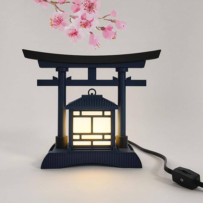 Japanese Torii Gate Lantern - Exquisite Japanese Decor for Home and Room | Unique Desk Lamp and Table Lamp Design | Mini Japanese Lantern Transforms Any Space (Midnight Navy)