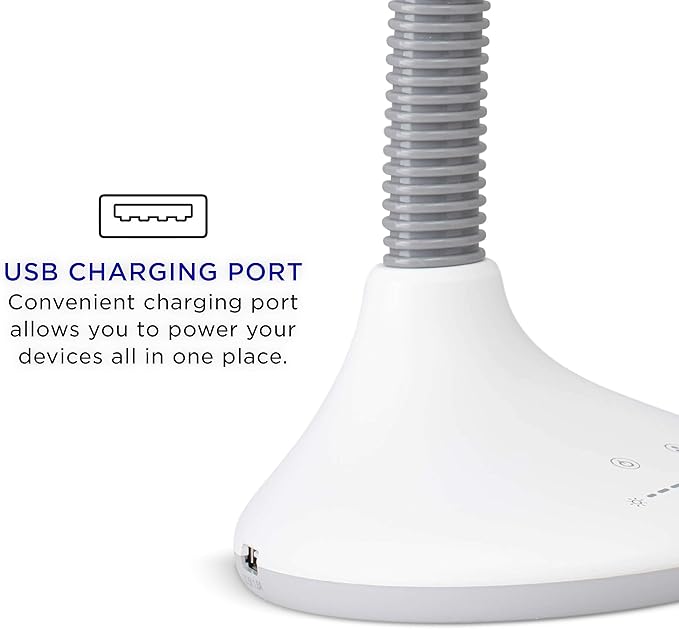Verilux SmartLight Full Spectrum LED Desk Lamp with Adjustable Brightness, Flexible Gooseneck and Integrated USB Charging Port - Reduces Eye Strain and Fatigue - Ideal for Readers, Artists, Crafters - Aura Lighting