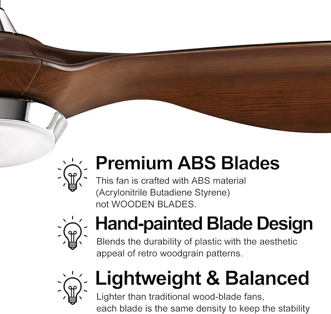reiga 52 Inch ETL Listed High CFM Quiet DC Motor Smart Ceiling Fans with Lights Remote Control, Indoor 3 Blade Modern Ceiling Fan for Living Room Bedroom Farmhouse - Aura Lighting