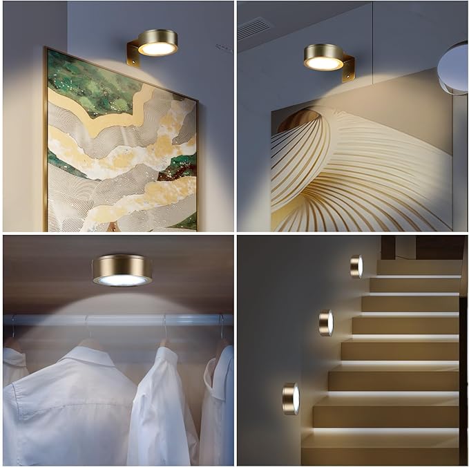 2 Pack Wireless Picture Lights for Wall,Rechargeable Picture Light Battery Operated with Remote,Dimmable Painting Light for Art Display,Battery Wall Lights for Dartboard Photo Frame Gallery.Gold