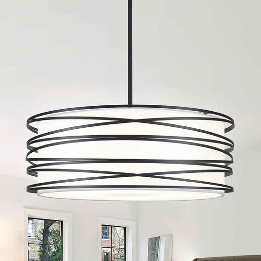 19.7'' 5-Light Black Drum Chandelier - Black and White Industrial Light Fixtures Modern Farmhouse Pendant Light for Kitchen Island Dining Room Hallway Kitchen Island Bedroom