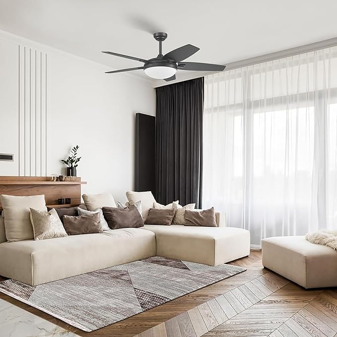 Honeywell Ceiling Fans Carmel, 48 Inch Contemporary Indoor LED Ceiling Fan with Light, Remote Control, Dual Mounting Options, Dual Finish Blades, Reversible Motor - 51912-01 (Black)