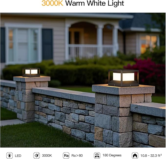 Solar Post Lights Outdoor, 9" Solar Column Lights Outdoor, IP54 Waterproof Modern Pillar Light, 3000K LED Column Lamp, Dusk to Dawn Landscape Post Lighting for Patio Garden Yard Deck Driveway