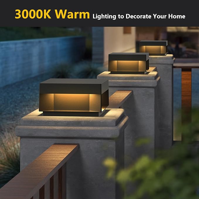 Modern Landscape Post Light, 9.8" Outdoor 120V High Voltage Wiring IP54 Waterproof Luxury Fence Deck Pillar Cap Patio Garden Decoration Lantern Column Lamp with 3000K Lighting