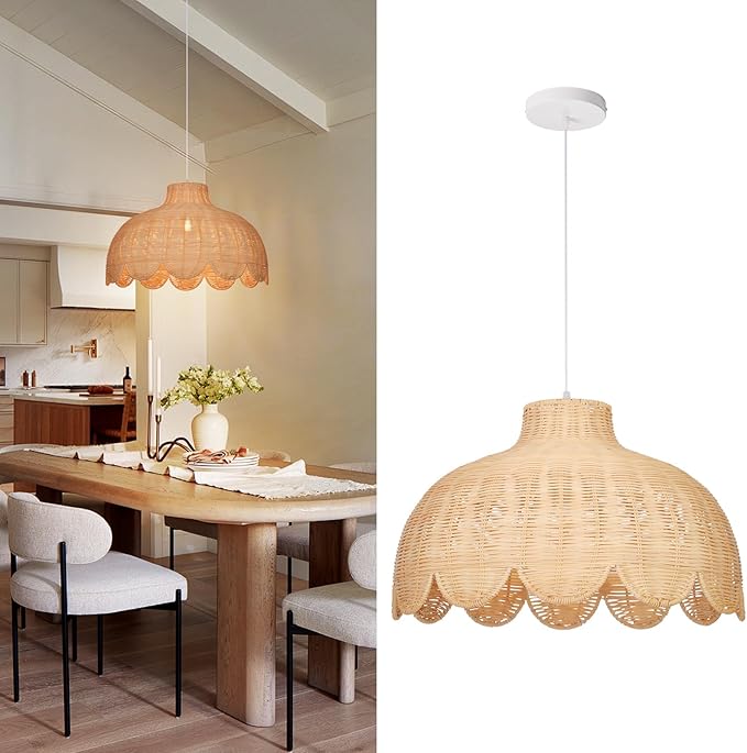 Arturesthome Rattan Pendant Light for Dining Room,19.6" Rattan Chandelier Woven Boho Pendant Light Fixtures Wicker Chandelier for Living Room Hallway Foyer Cafe