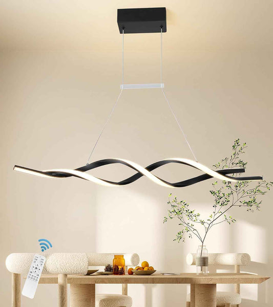 Jaycomey Modern Chandelier for Dining Room Dimmable LED Pendant Light with Remote Control, Acrylic Wave Chandeliers Adjustable Hanging Chandeliers for Bedroom Kitchen Living Room,3000K-6000K,28W,Black