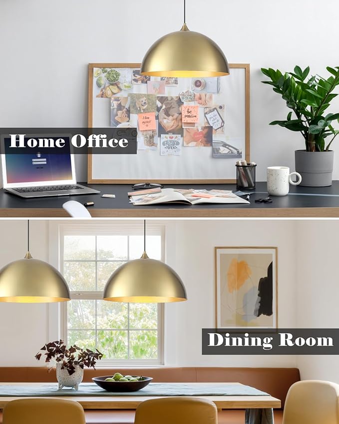 Gold Pendant Light 3 Packs, Gold Dome Pendant Light 16 inch, Large Pendant Lights Kitchen Island, Industrial Farmhouse Pendant Lights for Kitchen Island, Dining Room, Cafe, Bar