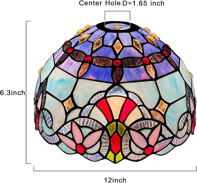 Capulina Tiffany Lamp Shade 12 Inches Wide Accessories Replacement Light Blue Style Stained Glass Lampshade for Torchiere Floor Lamp and Pendant Light