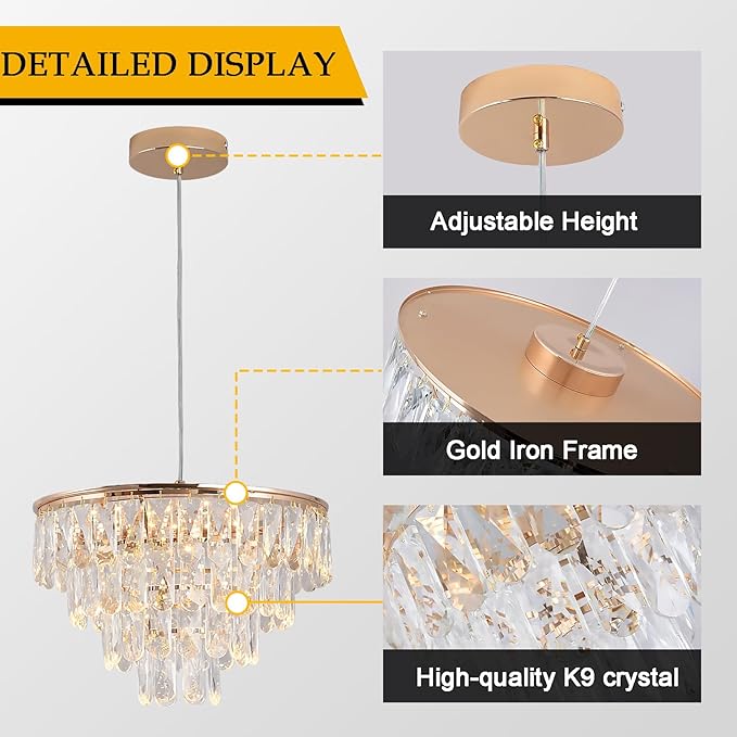 Modern Crystal Led Ceiling Lights Chandelier, Hanging Light Flush Mount Lighting Fixture Ceiling Lamp for Kitchen Island Dining Room Living Room Bedroom Hallway Corridor