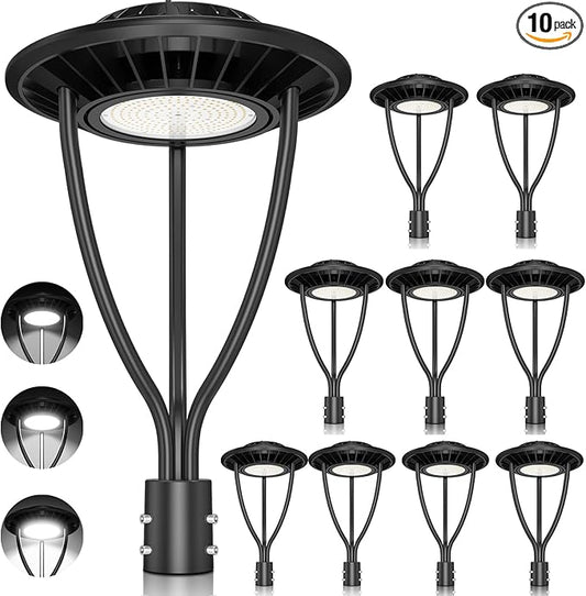 10 PCS 100W LED Post Top Light with Photocell, DLC ETL Listed Outdoor Pole Light Fixture 14000 LM, 5000K LED Lamp Post Light, IP65 Commercial Street Area Lighting for Parking Lot Yard Garden, 120-277V