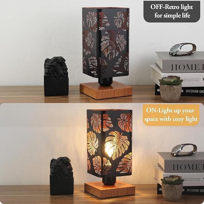 Rustic Table Lamp with Dimmer, Small Black Industry Metal bedside Lamp, fully Dimmable Rotary Switch, Night Light for office Kids, Bedroom Nightstands Lamp, Lamp for Living Room End Tables side