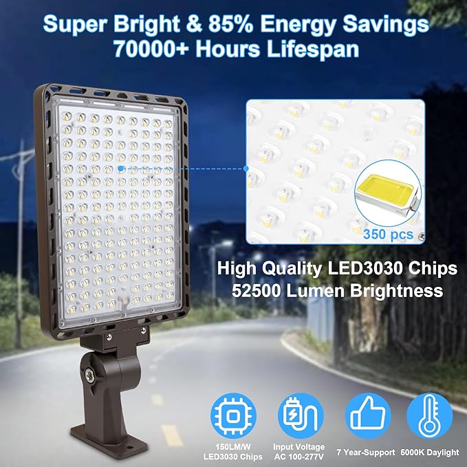 350W LED Parking Lot Light Outdoor:Arm Mount 52500LM Super Bright Dusk to Dawn LED Shoebox Lighting Commercial 5000K 100-277V IP65 Waterproof Wall Floodlights for Park,Stadium,Barn,Yard