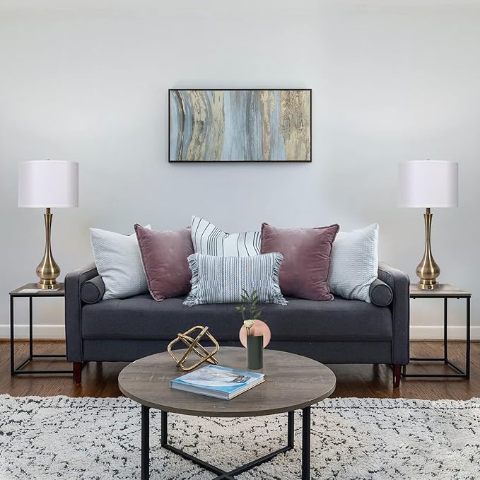 Touch Lamp for Bedrooms Set of 2, 3-Way Dimmable Nightstand Lamp Sets with Linen Fabric Shade, Bedside Lamp with USB Port & E26 Socket, Modern Tall Table Lamp for Bedroom, Living Room, Office