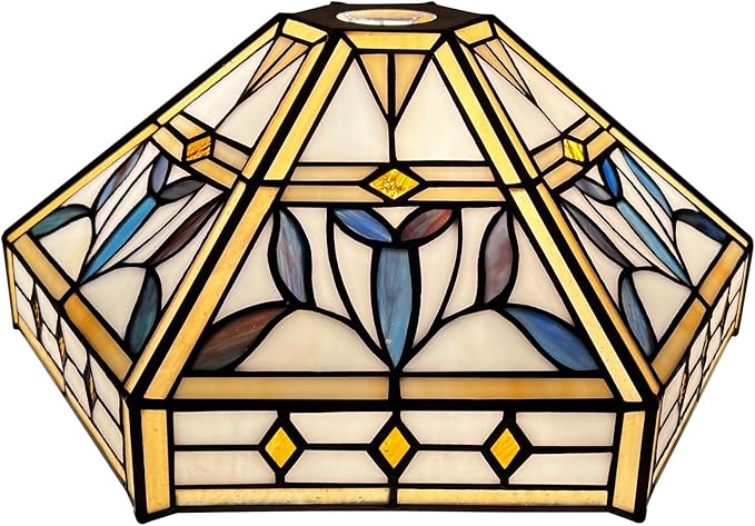 Capulina Tiffany Lamp Shade 12 Inches Wide Accessories Replacement Mission Hexagon Style Stained Glass Lampshade for Torchiere Floor Lamp and Pendant Light