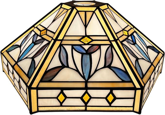 Capulina Tiffany Lamp Shade 12 Inches Wide Accessories Replacement Mission Hexagon Style Stained Glass Lampshade for Torchiere Floor Lamp and Pendant Light
