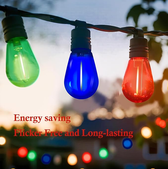 15 Pack S14 Colored LED Bulbs Green and Red Christmas LED Replacement Bulb 1W Outdoor String Light Bulb Plastic Shatterproof Edison Bulb E26 Red Decorative Light for Christmas Patio Home Decor