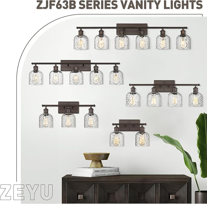 zeyu 35 Inch Farmhouse Bathroom Lighting Fixture, 5-Light Bathroom Vanity Light, Oil Rubbed Bronze Finish with Clear Hammered Glass, ZJF63B-5W ORB