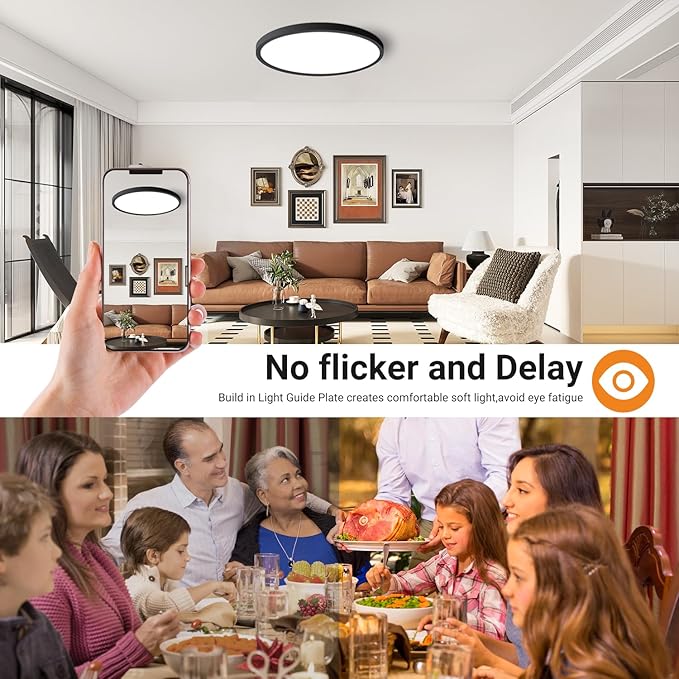 slochi 1Pack LED Flush Mount Ceiling Light Fixture, 15 Inch 30W, 3800LM, Super Slim 0.7 Inch, 3000K-6500K Adjustable Low Profile LED Ceiling Lights for Bathroom, Closet, Hallway(Black)
