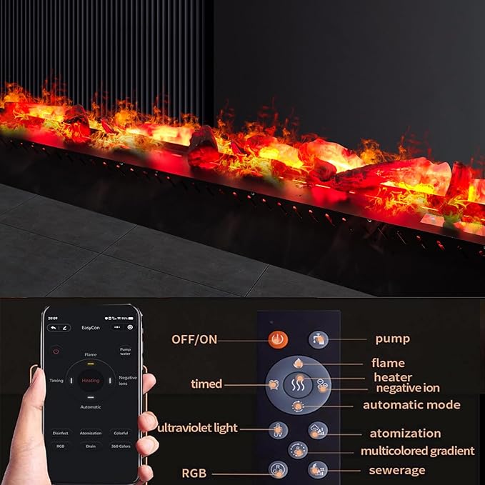 Water Vapor Fireplace 3D Atomizing Fireplace Recessed Electric Fireplace Remote Control with Timer Touch Simulation Flame Touch Flame (78.74 inch, 3D Simulated Charcoal)