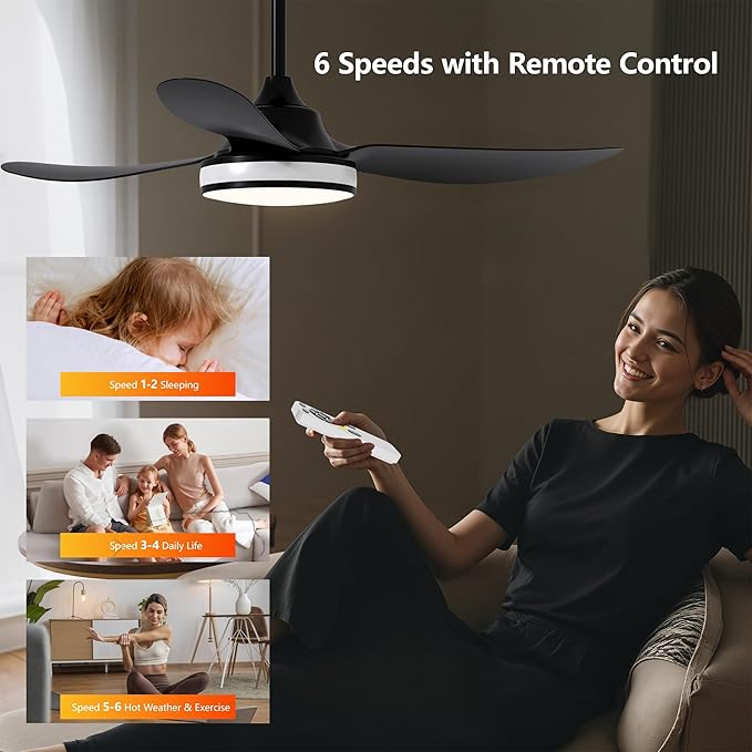 Ceiling Fan with Light and Remote - 42 Inch Modern Black Ceiling Fan Reversible 3 Blades Fan with Dimmable RGB LED Light for Living Room Bedroom and Outdoor(Black)