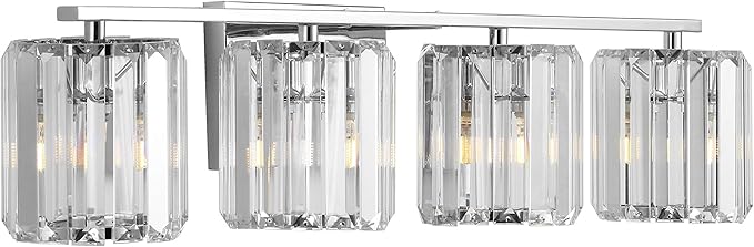 JONATHAN Y 4.75" Chrome Vintage Glam LED Vanity Light Wall Sconce Fixture with Clear Crystal Prism Shade, Hardwired Wall Lamp for Bathroom Mirror Hallway, LED Bulb Included (JYL3555A)