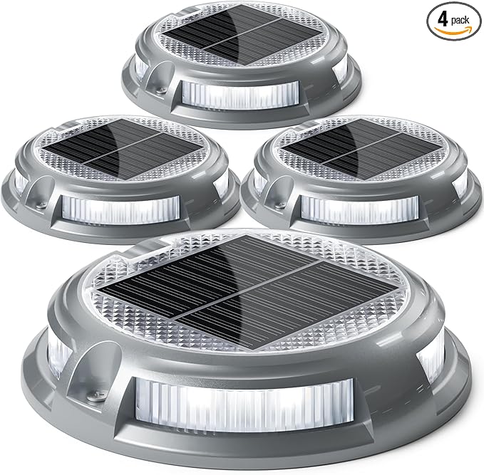 SIEDiNLAR Solar Driveway Lights Outdoor 16 LEDs 9 Modes, Dock Markers Deck Lights Waterproof Warning for Driveway Walkway Pathway Step Ground Yard Garden, RGB (4 Pack)