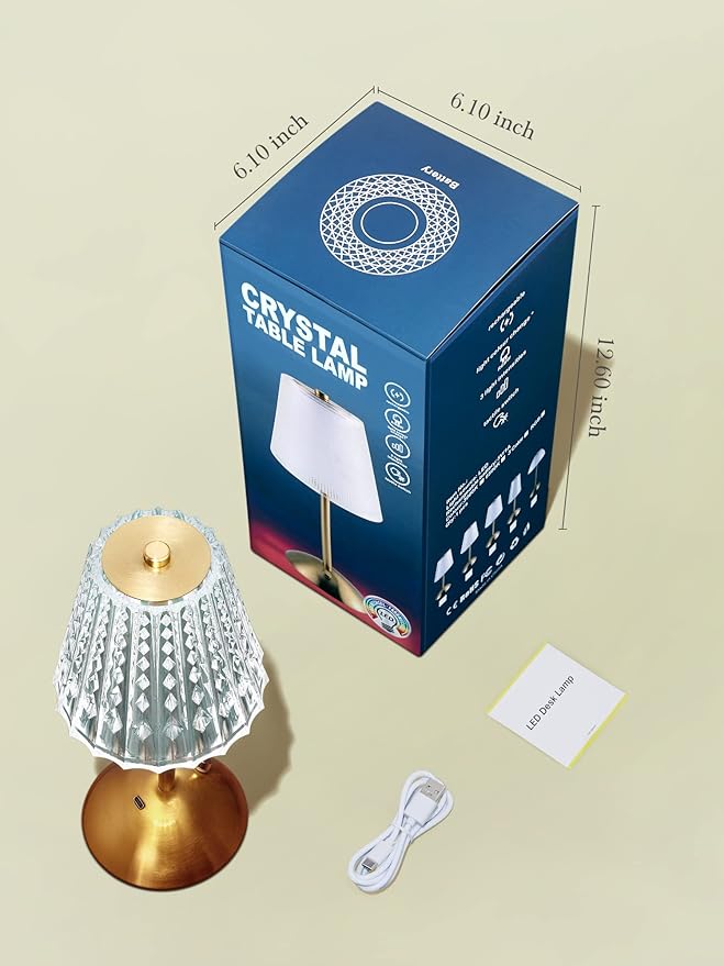 【3200mAh】Brass Table Lamp, 3 Colors+Dimmable+Touch Crystal Lamp LED Gold Lamp, Mood Lighting Mood Light, Brass Decor for Bedroom/Bathroom/Kitchen/Dinner/Bar/Entryway/Buffet, Traditional Home Decor