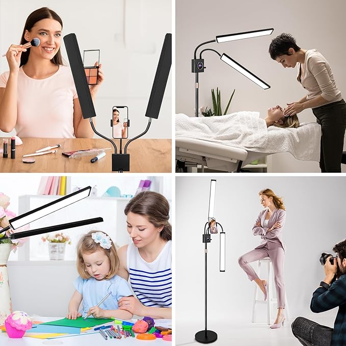Lash Light for Eyelash Extension LED Floor Lamp with 3 Color Temperature, Lash Lamp Esthetician Light for Tattoos, Nail, Photograph, Adjustable Brightness Height with Phone Holder (Black)