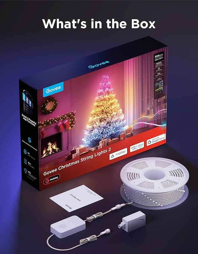Govee Christmas Lights 2, RGBWIC 99FT 300LEDs Holiday String Lights with Shape Mapping Function, Smart LED Decoration for Indoor Outdoor Tree, 130+ Preset Scenes, Voice and APP Control, Clear Wire