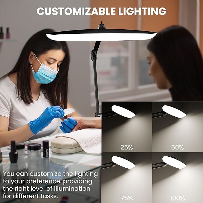 3000 Lumens Adjustable LED Desk Lamp & Task Lamp - Bright, Dimmable Lighting for Office, Crafts, Nails &Salon Hobbies with Clamp (CCT, Black) - Aura Lighting