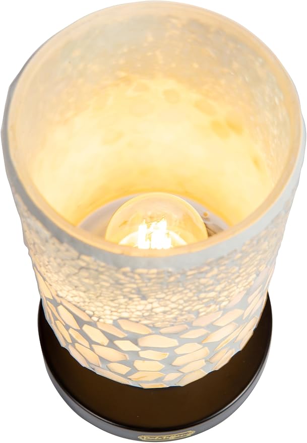 Dale Tiffany TAR24123 Alps White Uplight Mosaic Accent Lamp with Rechargeable Battery and 3-Level Brightness, Multicolor, 8.5-Inch Tall