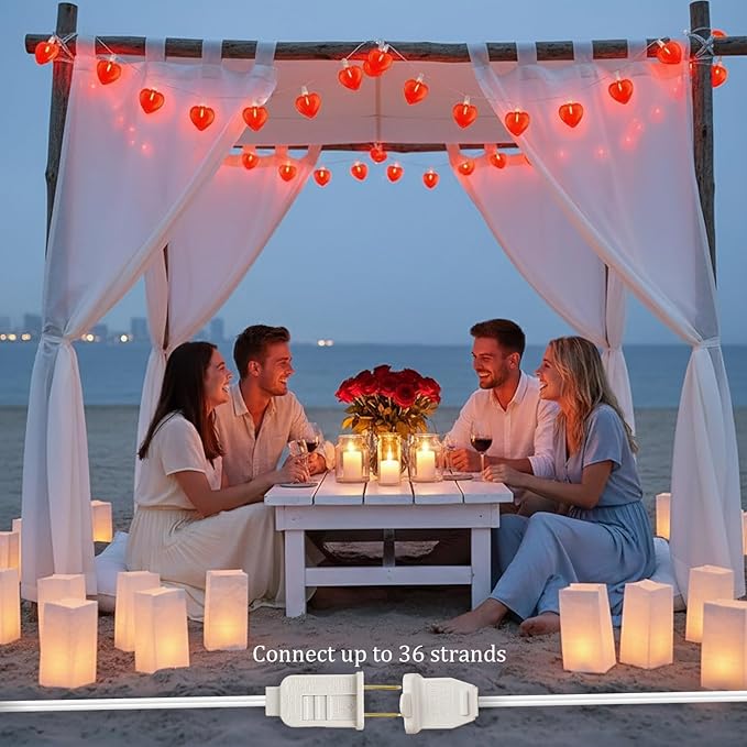 20Ft Valentine's Day Lights Outdoor with Glittering 3D Red Heart Shaped Lights, 22 Dimmable LED Bulbs(2 Spare) Waterproof for Indoor and Outdoor Wedding Anniversary Party Valentine's Day Decorations
