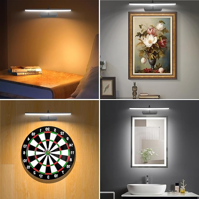 Picture Light,3AA Battery Wall Lights,Wireless Art Lights for Paintings,Remote Control Accent Light with Timer and Dimmable for Frame,Portrait,Mirror-Black