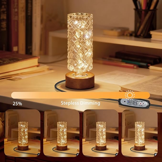 Dimmable Crystal Night Light,Small Bedside Lamp,Nightlight with Timer,Room Decor Desk Lamp,Bedroom,Living Room,Kitchen,Dining Room Lamp (Pineapple Pattern)