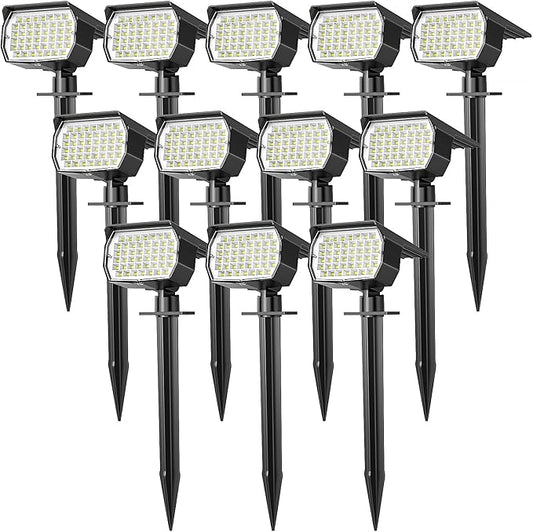 Solar Spot Lights Outdoor Waterproof IP65, 12 Pack Landscape Spotlights with 46 LEDs, 3 Modes Auto On/Off Solar Powered Flood Lights for Outside Pathway, Yard, Garden, Walkway (Cool White) - Aura Lighting
