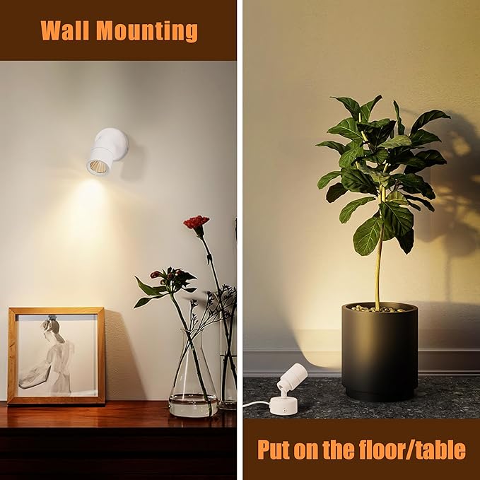 2 Pack LED Spot Lights Indoor, 5W Uplighting with Remote Control Dimmable & Timer, Uplights Indoor Floor Spotlights with 3 CCT, Accent Lighting Stick on Wall Light for Plants Picture Artwork, White