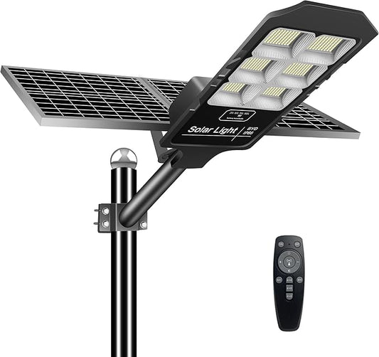 Solar Street Light,Solar Lamp Outdoor Security Led Flood Lights Pole Light Dusk to Dawn Remote Control with Motion Sensor 43000 Lumens for Parking Lot,Stadium,Pathway,Yard,Roadway