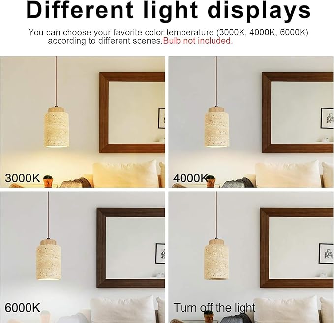 Wabi Sabi Yellow Cave Stone Pendant Light Natural Stone Shade Nordic Wood Chandelier,Japanese Style Lights Natural Stone Lamp For Dining Room Bedside Kitchen Island Hallway