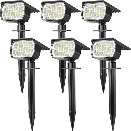 Solar Spot Lights Outdoor Waterproof IP65, 6 Pack Landscape Spotlights with 46 LEDs, 3 Modes Auto On/Off Solar Powered Flood Lights for Outside Pathway, Yard, Garden, Walkway (Cool White) - Aura Lighting