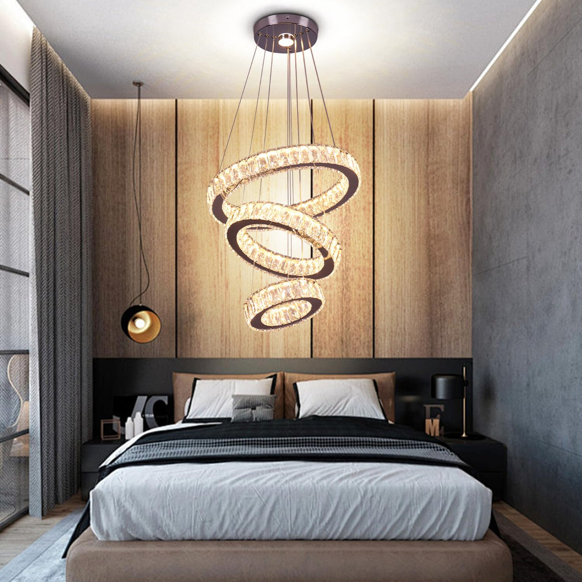 LED Chandeliers Modern 3 Rings Crystal Chandelier Ceiling Light Fixture Height Adjustable and Stainless Steel Pendant Lighting Fixtures for Dining Room Living Room Kitchen